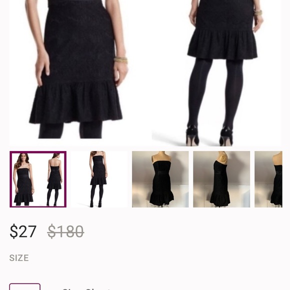 WHBM Black Strapless Lace with Pleated Cummerbund Cocktail Dress, size 00 - Picture 2 of 6